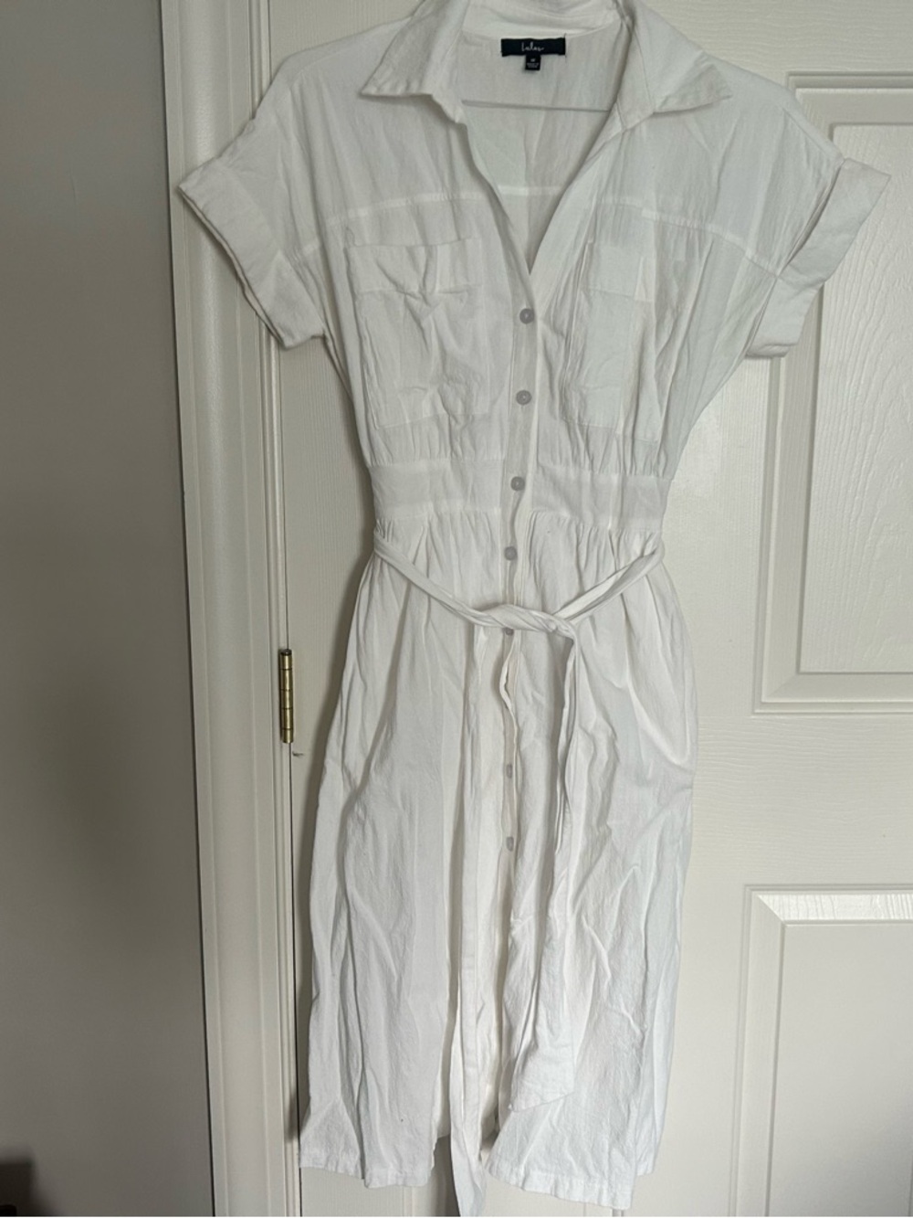 Lulu's White Button-Front Midi Shirt Dress with Tie Waist
